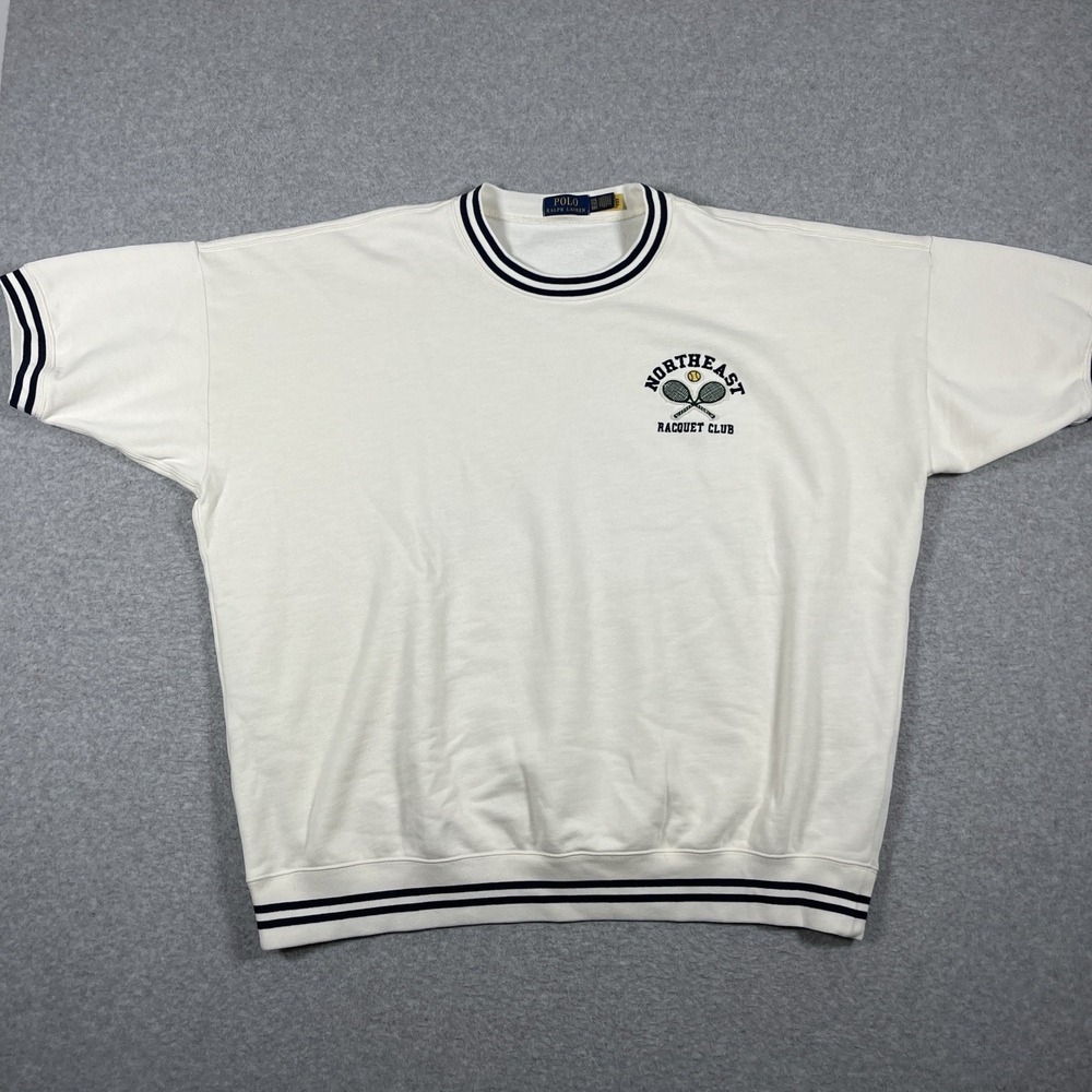 Polo Ralph Lauren Sweatshirt Mens XXL White Short Sleeve Tennis Embroidery Cotto